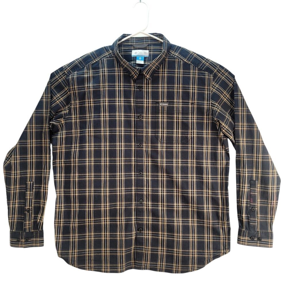 Columbia Size XXL Brown Beige Plaid Long Sleeve Button Down Collar Pocket Shirt